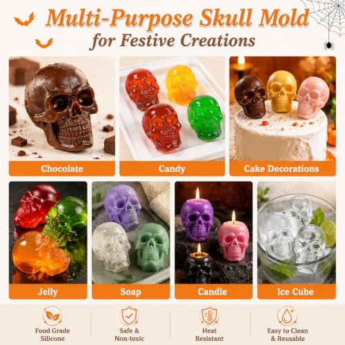 2 Pack 3D Skull Silicone Molds for Resin Candle Soap Clay&Wax DIY Crafts - color: skull mold-2PCS