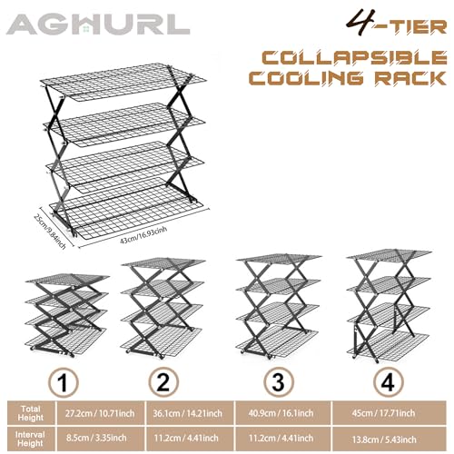 4-Tier Collapsible Cooling Rack, Adjustable Baking & Grilling Rack - size: 4-Tier