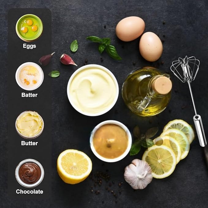 Stainless Steel Eggbeater,egg scrambler,hand mixer, Rotating Semi-Automatic Eggbeater, Allows you to stir Easily Without Feeling Tired, Used for Making Cream of Egg Beater