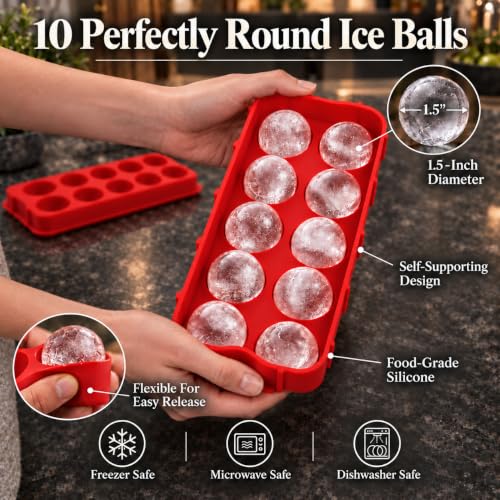 HIC Kitchen Cannonball Silicone Ice Cube Tray, Non-Stick, Large Spheres - size: 10 Large Ice Balls