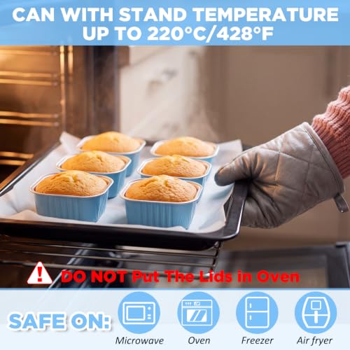 Skylety 100 Pcs 5oz Mini Square Cake Pans with Lids, Sky Blue - color: Sky Blue