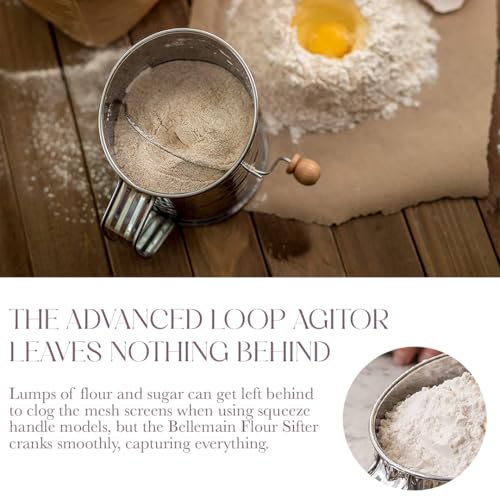 Bellemain 3 Cup Flour Sifter for Baking Fine Mesh Rotary Hand Crank with Loop Agitator for Quick Sifting, Flour Sifter Stainlees Steel (Pack of 2) - size: 3 Cup (Pack of 2)
