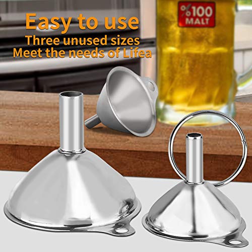 Stainless Steel Funnel Set, 3 Small Funnels for Kitchen Use Filling Bottles
