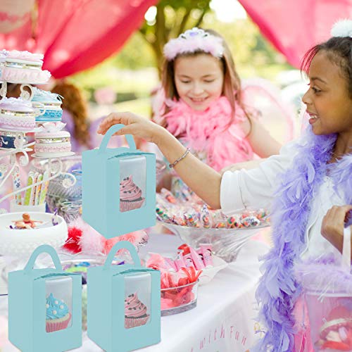 Cupcake Boxes, 30 Pcs Single Cupcake Boxes Individual Cupcake Containers Muffins Cupcake Carriers Holder Kraft Pastry Containers with Insert Window & Handle for Wedding Birthday Parties (Blue) - color: Blue