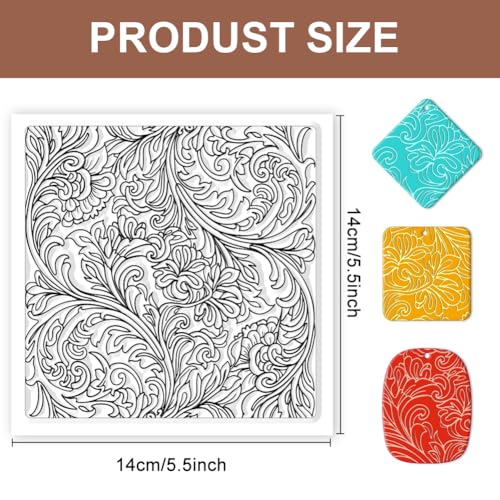 CHGCRAFT Clay Texture Mat Retro Floral Clay Texture Sheets 5.5x5.5inch Silicone Polymer Stamp Sheet Modeling Pattern Pad for Polymer Pattern Making Earrings Jewelry - style: Retro Floral