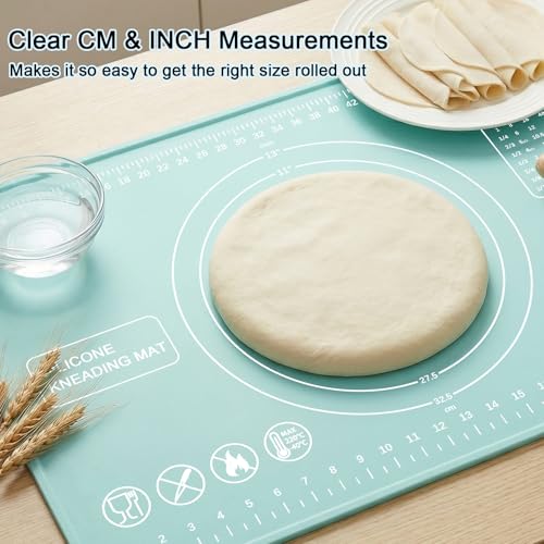 Silicone Pastry Mat 28" x 20" Extra Thick Silicone Baking Mat with Measurements and Edge Heightening Non-stick Food Grade Dough Rolling Mat Kneading Sheet for Pastry, Bread, Cookies (Mint Green) - color: Mint Green