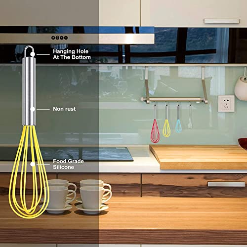 HOTEC 4Pcs Silicone Whisk Set, Wire Balloon Whisks for Cooking Egg Beater - color: Red,Yellow,Blue,Aqua Sky