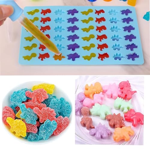 Gummy Bear Molds, 4 Trays, 201 Cavities, 3 Droppers, Silicone - color: Bear + Dinosaur + Mini Donut Mold + Mini Heart