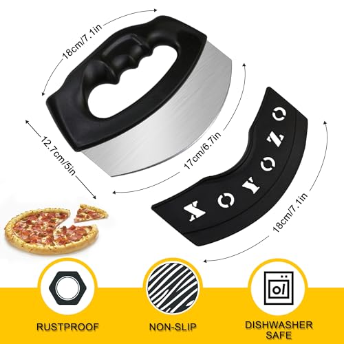 Pizza Cutter Salad Chopper Large Stainless Steel Blade with Cover, Dough Rocker Mezzaluna Knife for Kitchen Gadgets