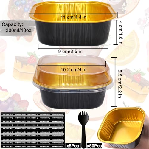 10oz Mini Cake Pans With Lids 50 Pack ,Mini Loaf Pans 4”x4” Cake Container - color: 10OZ-Black