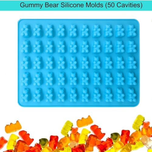 2 Piece Gummy Bear Silicone Molds, Non-Stick Chocolate Candy Mold with 2 Droppers Food Grade (Blue) - color: Blue