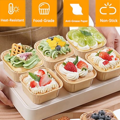 100 Pcs Mixed Paper Loaf Pans, Square and Rectangular Baking Cups - color: A+B