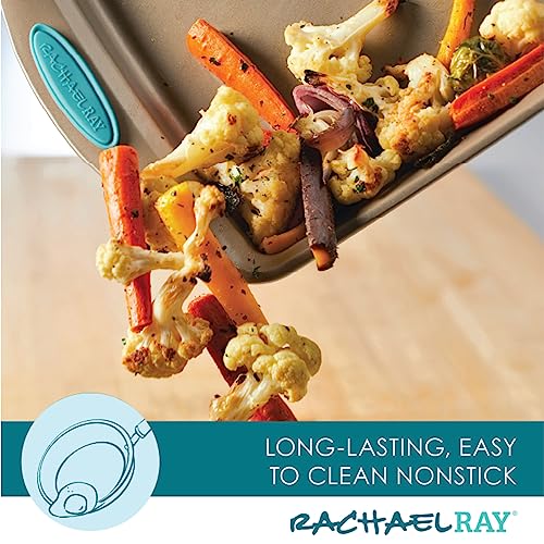 Rachael Ray Cucina Bakeware Oven Lovin' Nonstick Loaf Pan, 9-Inch by 5-Inch Steel Pan, Latte Brown with Agave Blue Handles (Pack of 6) - color: Latte Brown, size: 9 Inch x 5 Inch (Pack of 6)