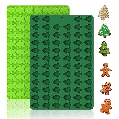 2 PCS Christmas Silicone Molds, 70 Cavity Xmas Tree & 76 Cavity Gingerbread Man Mini Silicone Molds for Baking Biscuits, Gummy,Candy,Chocolate,Jelly,Pet Dog Treats Mold - style: Mini Christmas Tree+Gingerbread Man