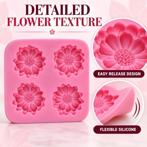 4-Piece 3D Daisy and Rose Silicone Fondant Mold Set - style: 4flowers molds