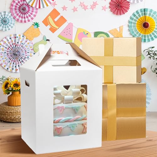 Wowxyz 4 Pack 2 Sizes Tall Cake Boxes for Tier Cakes 10x10x12 & 12x12x14