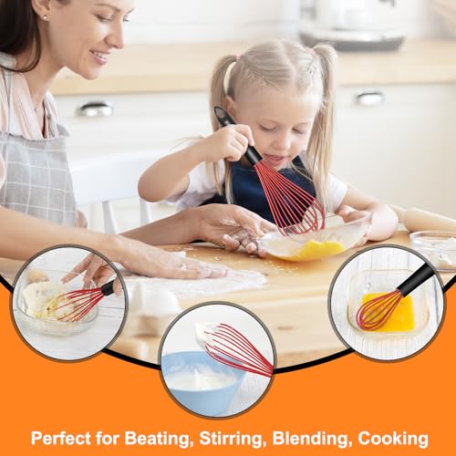 HOTEC 4Pcs Silicone Whisk Set, Wire Balloon Whisks for Cooking Egg Beater - color: Red