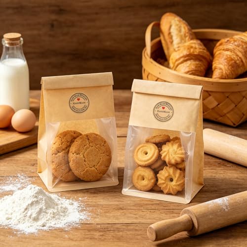 BagDream Small Cookie Bags 3.9x3.1x8.2 Inch Tin Tie Closure 50 Pack Brown