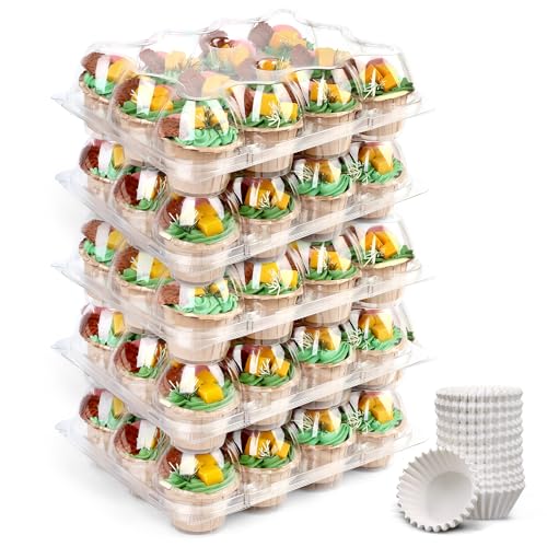 LotFancy 12 Count x 5 Sets Cupcake Containers, Clear Plastic Cupcake Boxes - size: Standard (5 sets)