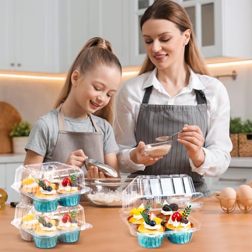 20 Pack Plastic Cupcake Containers, 4 Compartment Cupcake Carrier