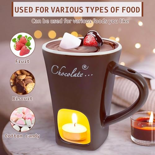 Chocolate Melting Mug Cheese Candy Mini Fondue Pot With Forks (Brown) - color: Brown