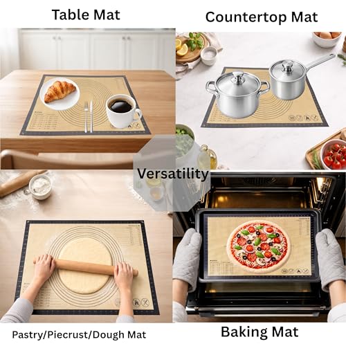Silicone Pastry Mat with Measurements, 26 x 16 Inch Extra Thick Non-Slip Nonstick Large Baking Mat for Dough Rolling, Kneading, Fondant and Pie, Gray - color: Gray, size: 26"L x 16"W