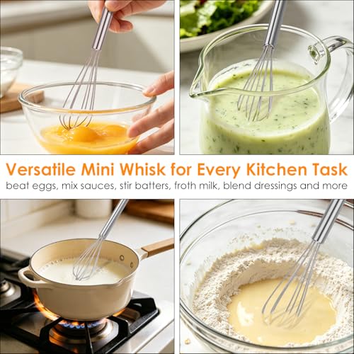 HOTEC 10In Mini Whisks Set, Anti-Rust 304 Stainless Steel Small Whisk - color: 1pcs: Silver 10"