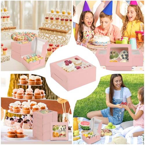 OAMCEG Cupcake Boxes with Window, 6x6x3 Inches Cookie Boxes,50 Pack,Pink - color: pink-stickers-50pcs