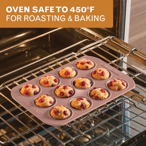 Farberware 47776 Nonstick Bakeware, Nonstick Muffin Pan / Cupcake Pan - 12 Cup, Rose Gold Red - style: Muffin Pan