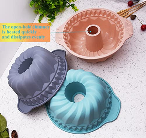 Kenond 9.5 Inch Silicone Fluted Cake Pan, Non-Stick, With Sturdy Handle - color: Pink, size: 1 Pack