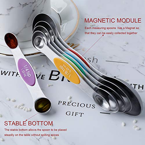 Magnetic Measuring Spoons Stainless Steel Dual Sided Teaspoons Tablespoons - color: Color 6