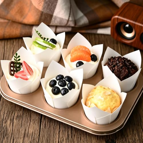 120PCS White Tulip Cupcake Liners for Baking Cups, Muffin Liners Holders - color: White