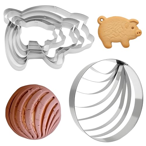 Concha Cutter, Concha Stamp & Pig Cookie Cutter Set – Ideal for Mexican Coffee, Hot Chocolate, Day of the Dead, Mexican Theme Parties, Festive & Family Gatherings - color: Concha Cutter+Pig