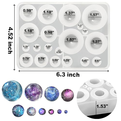 RESINWORLD 20-Cavity Sphere Molds for Resin, Round Ball Resin Mold, Silicone Orbs Mold for Jewellery Making