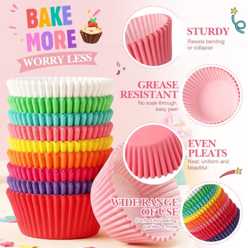 900 Pcs Rainbow Cupcake Liners, Colorful Standard Baking Cups - color: Solid Color