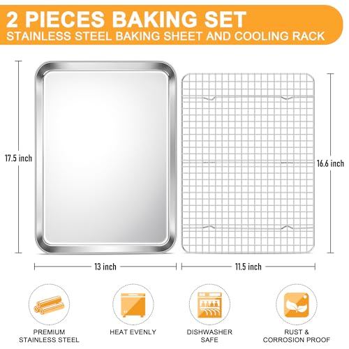 E-far Baking Sheet with Wire Rack Set, 17.6" x 13" (1 Pan +1 Cooling Rack) - size: 17.6"x13"