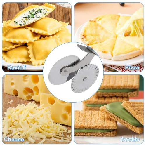 Pastry Cutter Double Wheel, Stainless Steel Pastry Wheel Cutter Tool for Pizza, Pasta, Ravioli, Cookie, Cheese Slicer - 6.5 Inch Dual-Head Baking Utensil - color: Silver
