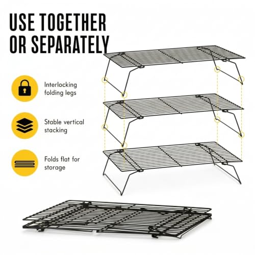 Checkered Chef Stackable Cooling Racks - 3-Tier Foldable Steel, 16" x 10" - size: 3-Tier Stackable