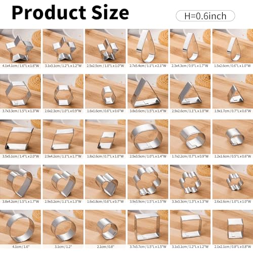 KALAIEN 30Pcs Mini Geometric Stainless Steel Cookie Cutter Set