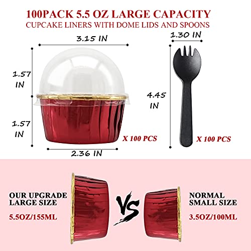 LNYZQUS 100 Pack Cupcake Liners with Dome Lids, 5oz Mini Baking Cups - color: Red Gold, size: 100 Pack