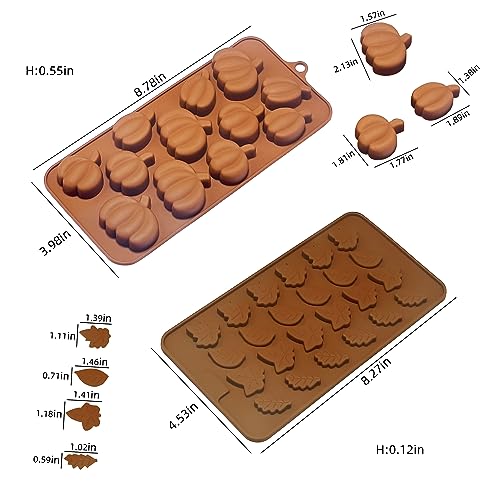 Fall Chocolate Molds 4 Pieces Silicone Pumpkin Candy Mold Maple Leaf Shaped Fondant Molds for Thanksgiving Halloween Autumn Harvest Cupcake Cake Topper Decoration - size: Fall Pumpkin & Maple Leaf