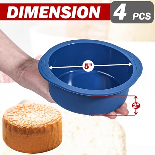 Webake 5 inch Cake Pan for Baking Nonstick Round Cake Pans, LFGB Platinum Silicon Air Fryer Baking Pan Set of 4 - size: 5 Inch