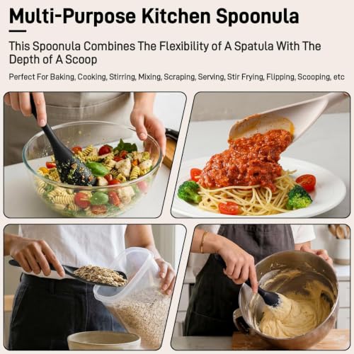 3 PACK Silicone Cooking Spoon Spatula for Nonstick Cookware, Heat‑resistant - color: Black, Gray, Khaki