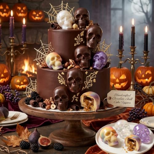 2 Pack 3D Skull Silicone Molds Halloween Silicone Molds, Reusable Non-Stick Skull Chocolate Baking Molds for Cake, Candy, Ice Cube, Resin, Halloween Party Decorations（Black/Gray）