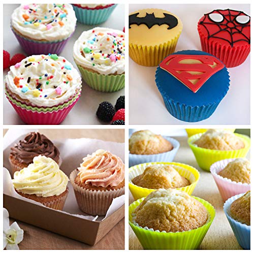 "Honbay 12PCS Silicone Reusable Cake Cups Sets Baking Cups Nonstick Muffin Cups Cake Liners Molds Cupcake Holders for Making Muffin, Chocolate, Bread (6 Color, 2.76 Inch)" - style: Round