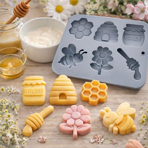2Pack Bee Silicone Molds Bumble Bee Chocolate Candy Molds 6 Cavity Bee Silicone Soap Molds Honey Beehive flower Silicone Molds for Cake Chocolate Candy Desserts Pudding Ice Cube Soap Lotion (6 Cavity) - color: 6 Cavity