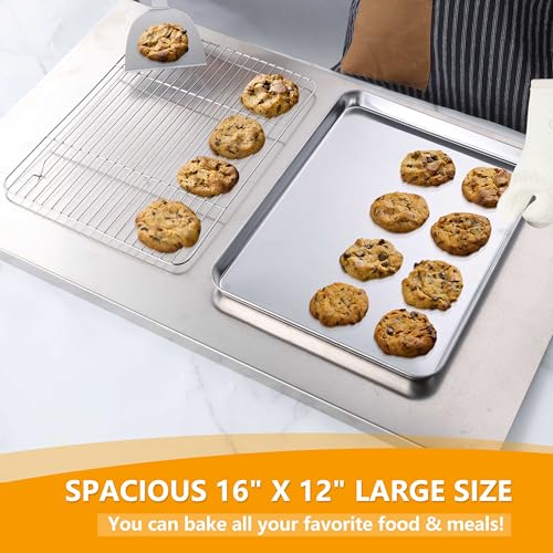 Homikit 16x12 Inches Stainless Steel Baking Sheet with Wire Cooling Rack - size: 16x12x1