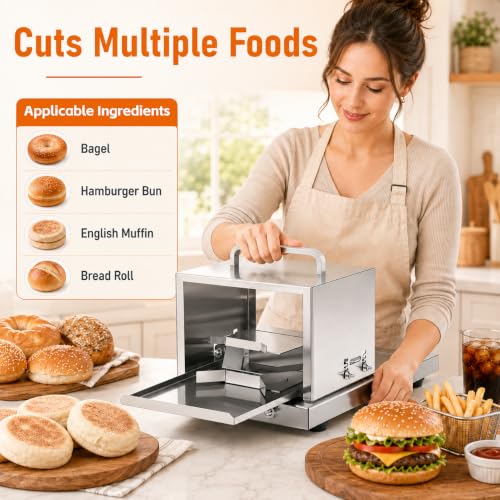 Manual Bagel Slicer,Adjustable Thickness Hamburger Bagel Cutter Slicer,with 2 Stainless Steel Blade Commercial Bread Slicer Machine