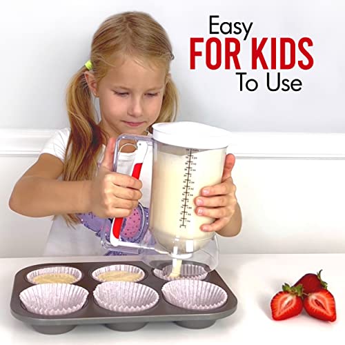 Mess-Free Pancakes Pourer & Cupcake Batter Dispenser | 4 Cup Capacity | Precision Pour Control & Easy-Squeeze Handle | BPA-Free Kitchen Tool for Waffles, Crepes & Muffins - color: White