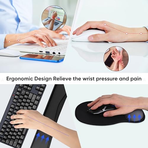 Wrist Rest Support for Mouse Pad Keyboard Set Circle Coaster Gaming Mouse Pad Ergonomic Gel Memory Foam Set for Computer, Laptop, Office, Pain Relief, Comfortably Typing Black KM-33 - color: Km-33